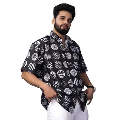 Brown Culture MenS Cotton Blend Abstract Print Shirt With Spread Collared Half Sleeves Standard Length And Button Down Closure