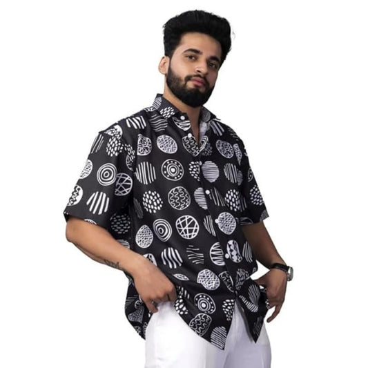 Brown Culture MenS Cotton Blend Abstract Print Shirt With Spread Collared Half Sleeves Standard Length And Button Down Closure