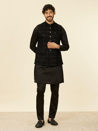 Manyavar Black Velvet Embroidery|Sequin Work Jackets For Men