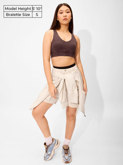 The Souled Store Solids: Mocha Brown Women and Girls Sleeveless Round Neck Bralette Top