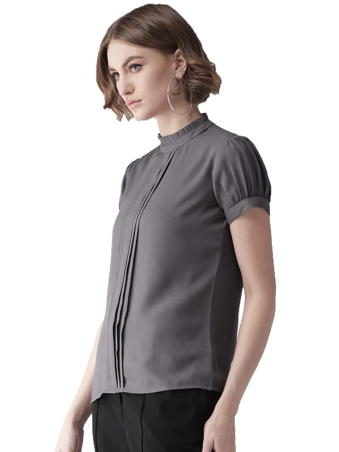 Style Quotient Women Solid Grey Polyester Regular Smart Casual Top
