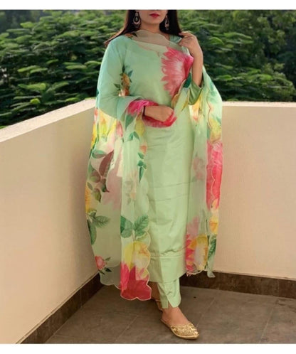 Patlani WomenS Full Stitched Solid Salwar Suits With Floral Printed Dupatta.