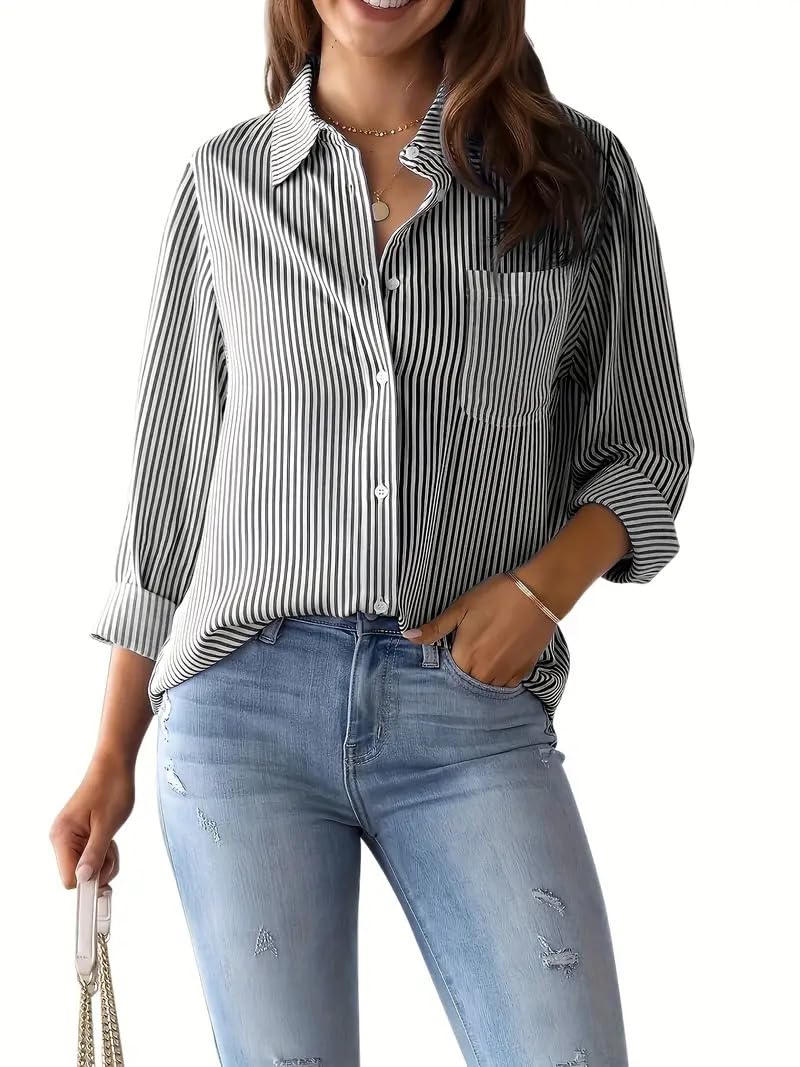Indoprimo Striped Shirt For Women Full Sleeve Stylish Oversize Fit Shirt