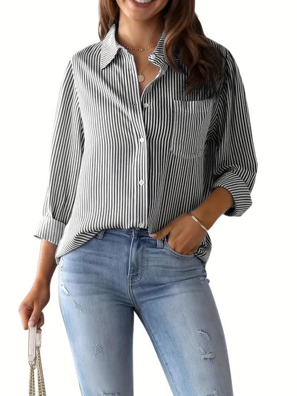Indoprimo Striped Shirt For Women Full Sleeve Stylish Oversize Fit Shirt