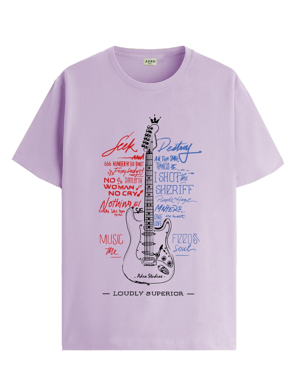 ADRO Guitar Design Printed T-Shirt for Men - 100% Cotton, Regular Fit, Soft Breathable Fabric | RN23-M-GTR-PU