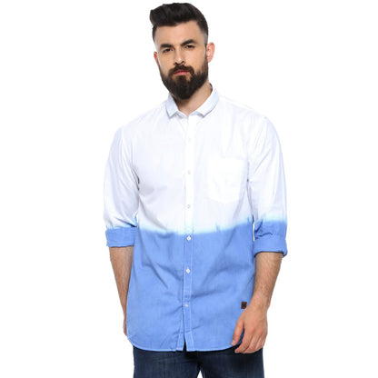 Campus Sutra Mens Regular Fit Full Sleeve Shirt for Casual Wear |White|Blue|Ombre|Front Spread Collar|Shirt Crafted with Comfor