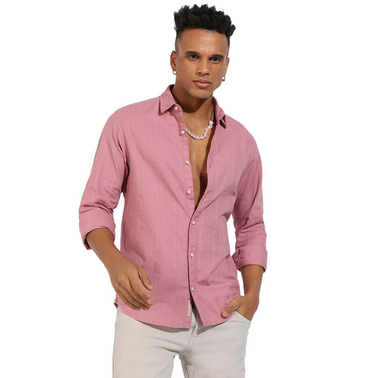 Campus Sutra Mens Regular Fit Shirt (CBSSSM23_CSMSSRT5716_Coral Pink