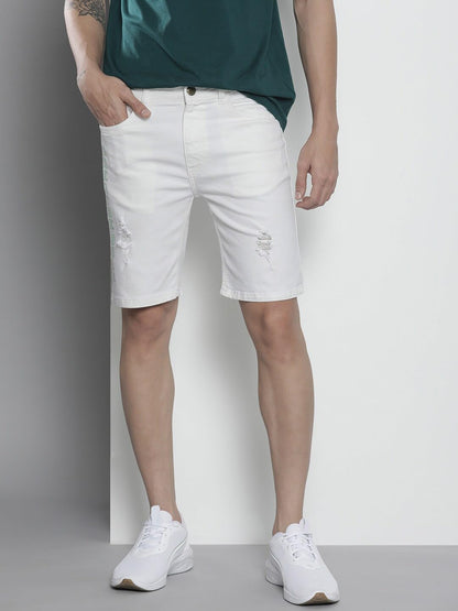 The Indian Garage Co Men Slim Fit Placement Print Mid-Rise Denim Shorts