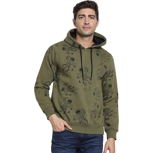 Bewakoof Mens AOP Regular Fit Full Sleeve Cotton Hoodies Green