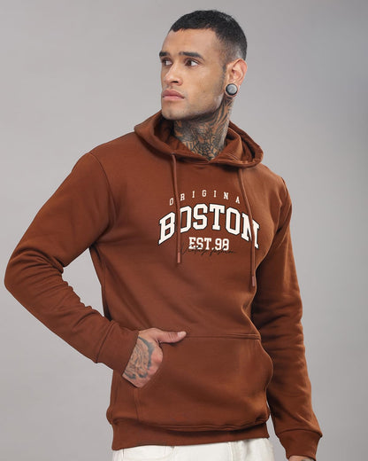 ADRO Men's Cotton Neck Hooded Sweatshirt (H24-BOST-BR_Downtown Brown