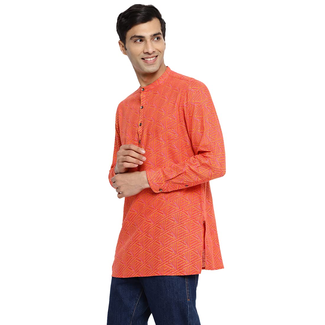 Fabindia MenS Cotton Printed Slim Kurta (103012701_Red