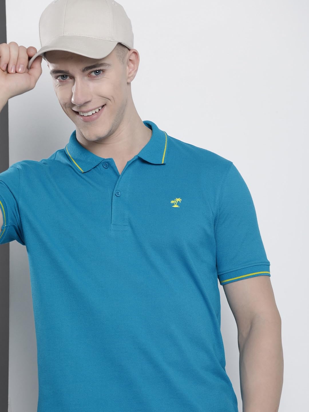 The Indian Garage Co Men Slim Fit Solid Polo Collar Tshirt Blue
