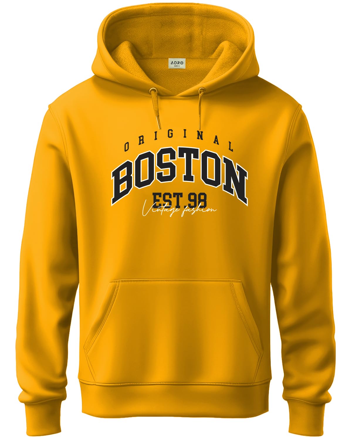 ADRO Men's Cotton Neck Hooded Sweatshirt (H24-BOST-MU_Mustard