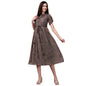 Gufrina WomenS Georgette Midi Dress With Short Sleeves Abstract Printed High Round Neck Knee Length Regular Fit And A Line Styl