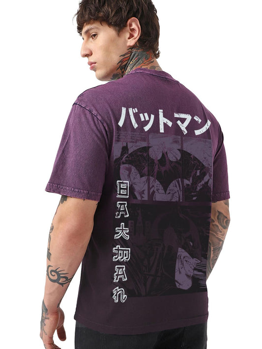 Bewakoof Official Dc Merchandise Batman MenS Graphic Print Oversized Fit Half Sleeve Round Neck Cotton T-Shirt_677531_Maroon_L