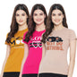 Preneum Womens Cotton Regular Fit Latest Graphic Stylish Printed Short Sleeves Casual T-Shirt || Trend & Styles (Pack 3), Yello