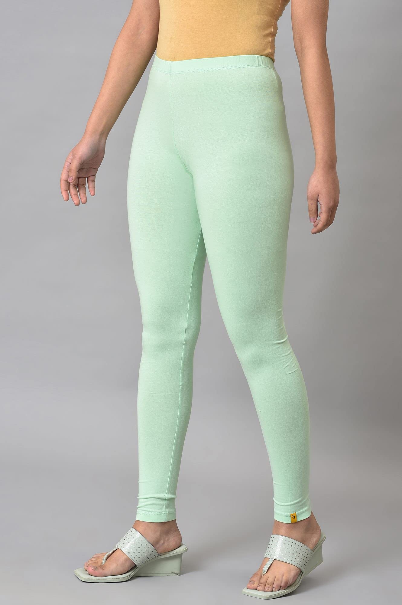 Aurelia Womens Green Solid Cotton Blend Leggings