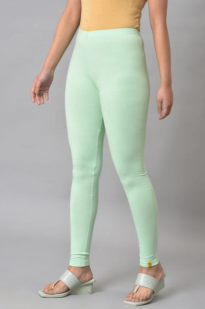 Aurelia Womens Green Solid Cotton Blend Leggings