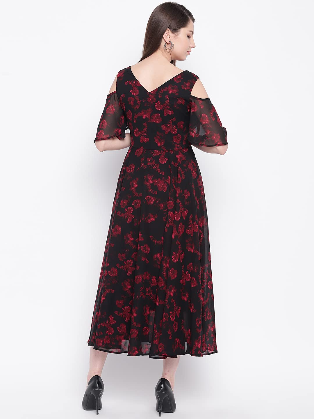 Rare Women'S Polyester Fit And Flare Maxi Dress (Ep3152Nt_Black)