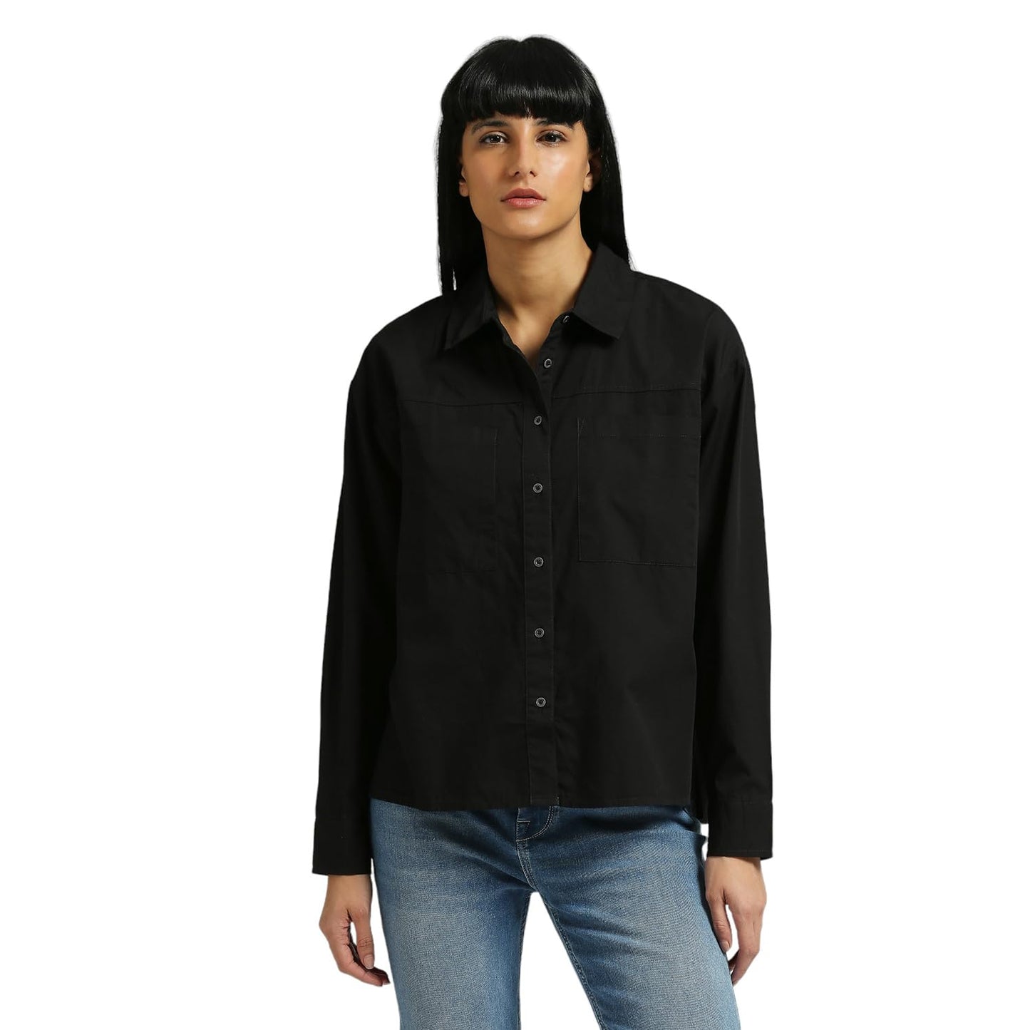Pepe Jeans WomenS Solid Oversized Fit Shirt (Pl304903_Black