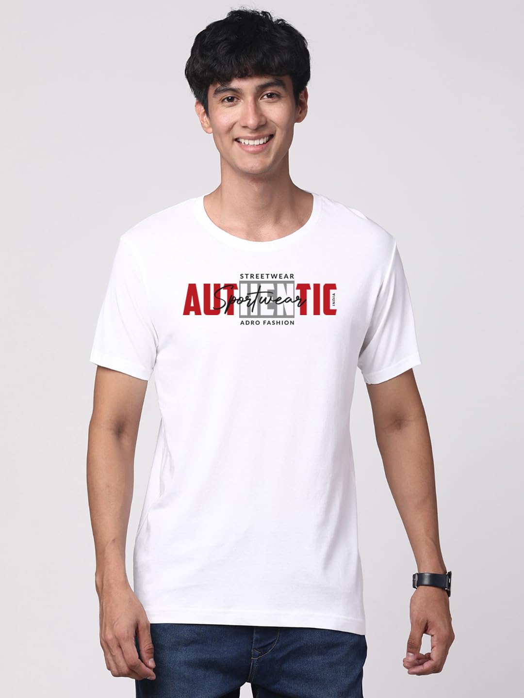 ADRO Men's Graphic Printed 100% Cotton T-Shirt - Regular Fit, Printed T-Shirts for Men (RN24-SPT-WH_White)