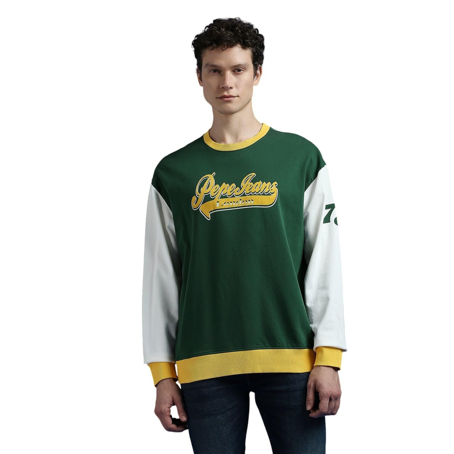 Pepe Jeans Green Flock Print Full Sleeve Oversized Sweatshirt