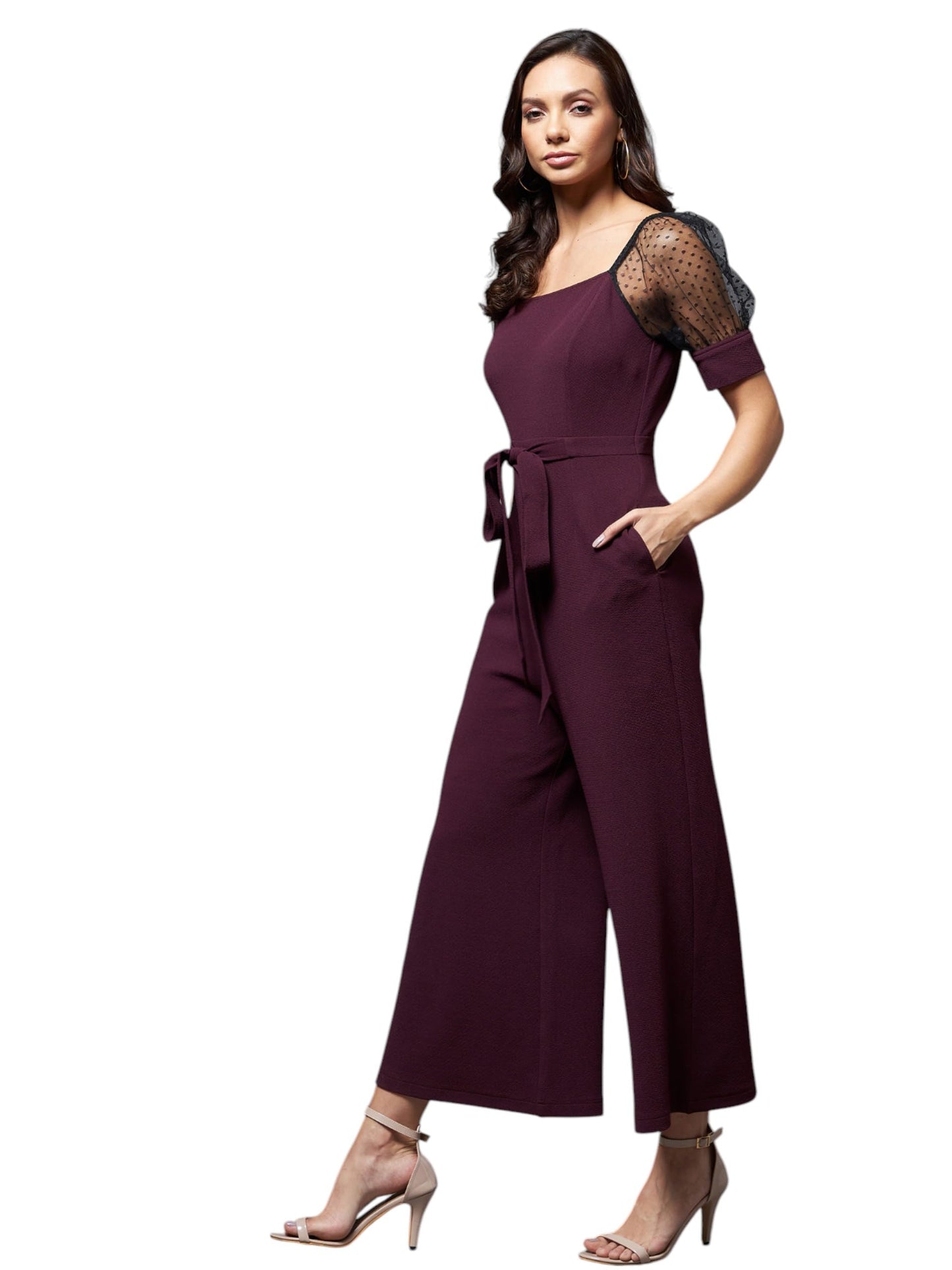 Miss Chase Womens Straight Leg Square Neck Half Sleeve Jumpsuit (MCSS25D93-83-268-06, Dark Purple & Black, XL)