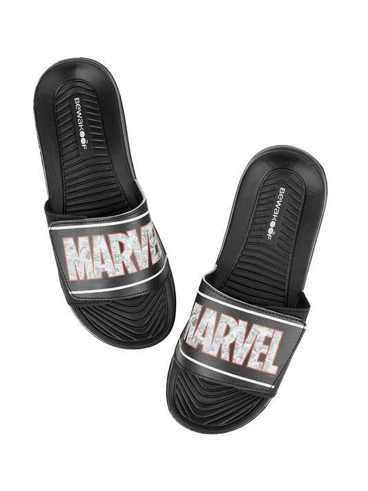 Bewakoof Official Marvel Merchandise MenS Black Marvel Printed Velcro Sliders_684558_Black_Uk7