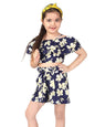 Naughty Ninos Girls Navy Floral Printed Polyester Top With Palazzos(Nn00887Drs)