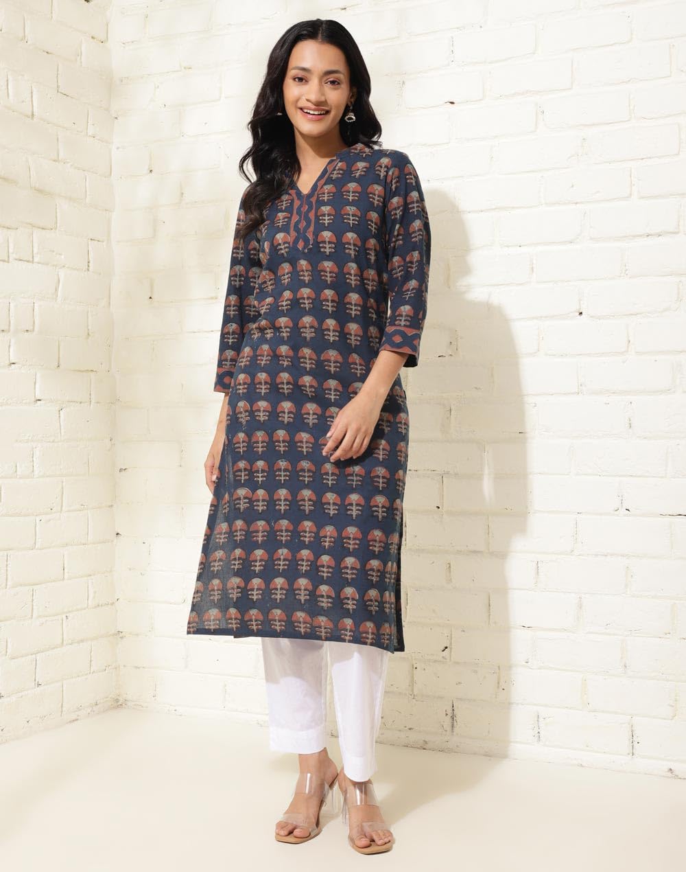 Fabindia WomenS Cotton Printed Regular Kurta (1037248Indigo_Indigo