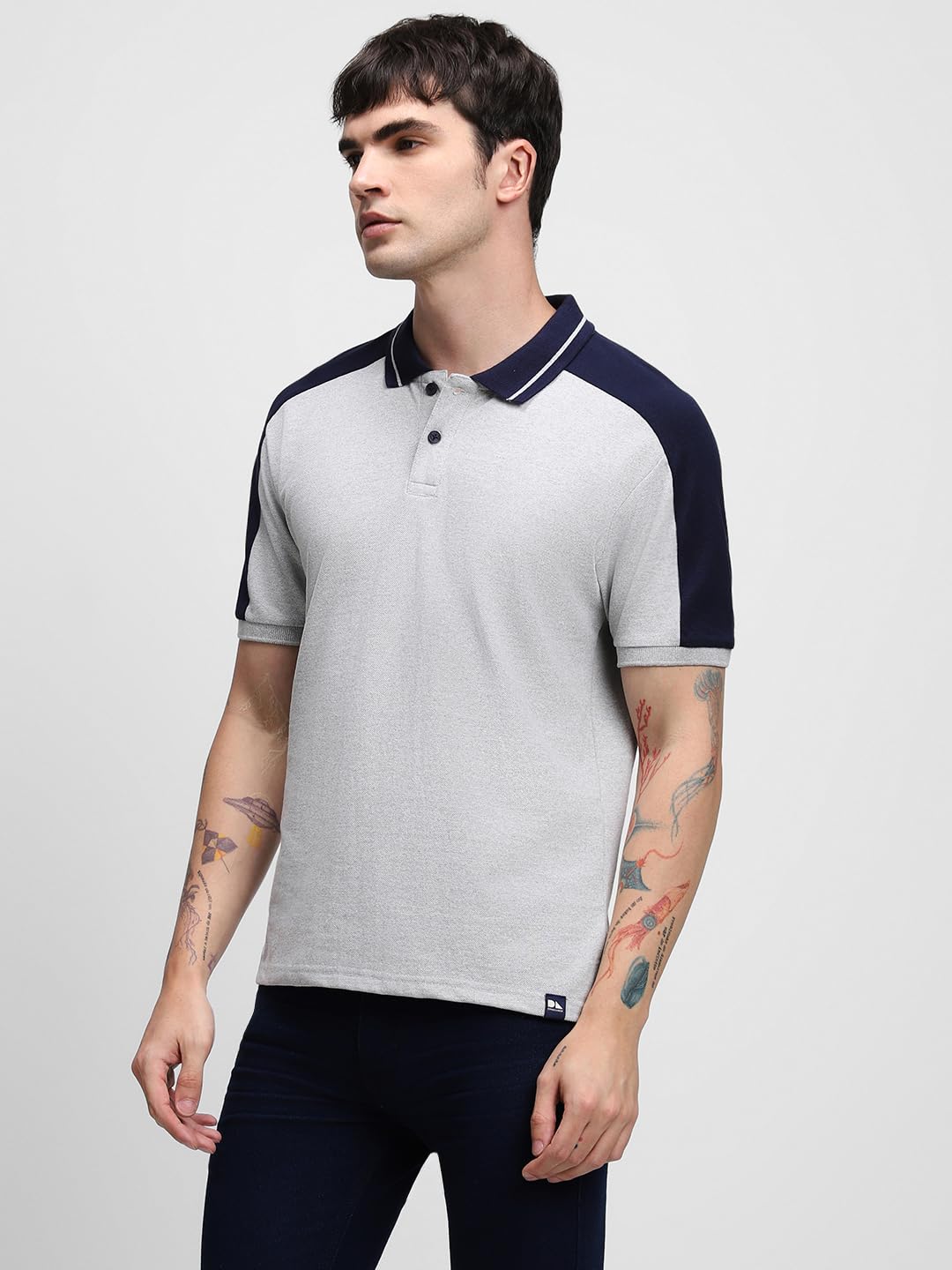 Dennis Lingo Mens Cotton Grey Polo Neck T-Shirt (Solid)