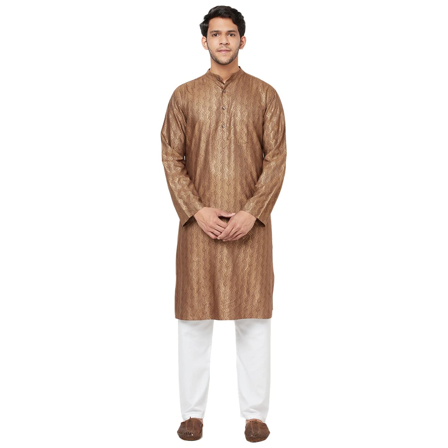 Fabindia Men Silk Printed Long Kurta Tussar_L