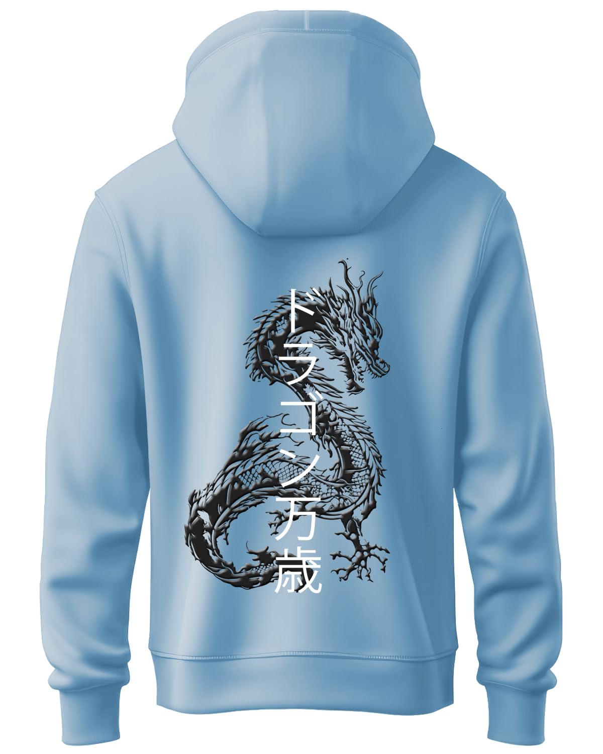 ADRO Mens Hoodies with Hail The Dragon Puff Backside Printed, 100% Cotton 340GSM. (H23-M-DRA-SK_SkyBlue)