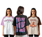 JUNEBERRY Pure Cotton Oversized Loose Baggy Fit Drop Shoulder Half Sleeve Cool Front & Back Graphic Printed Round Neck T-Shirt C