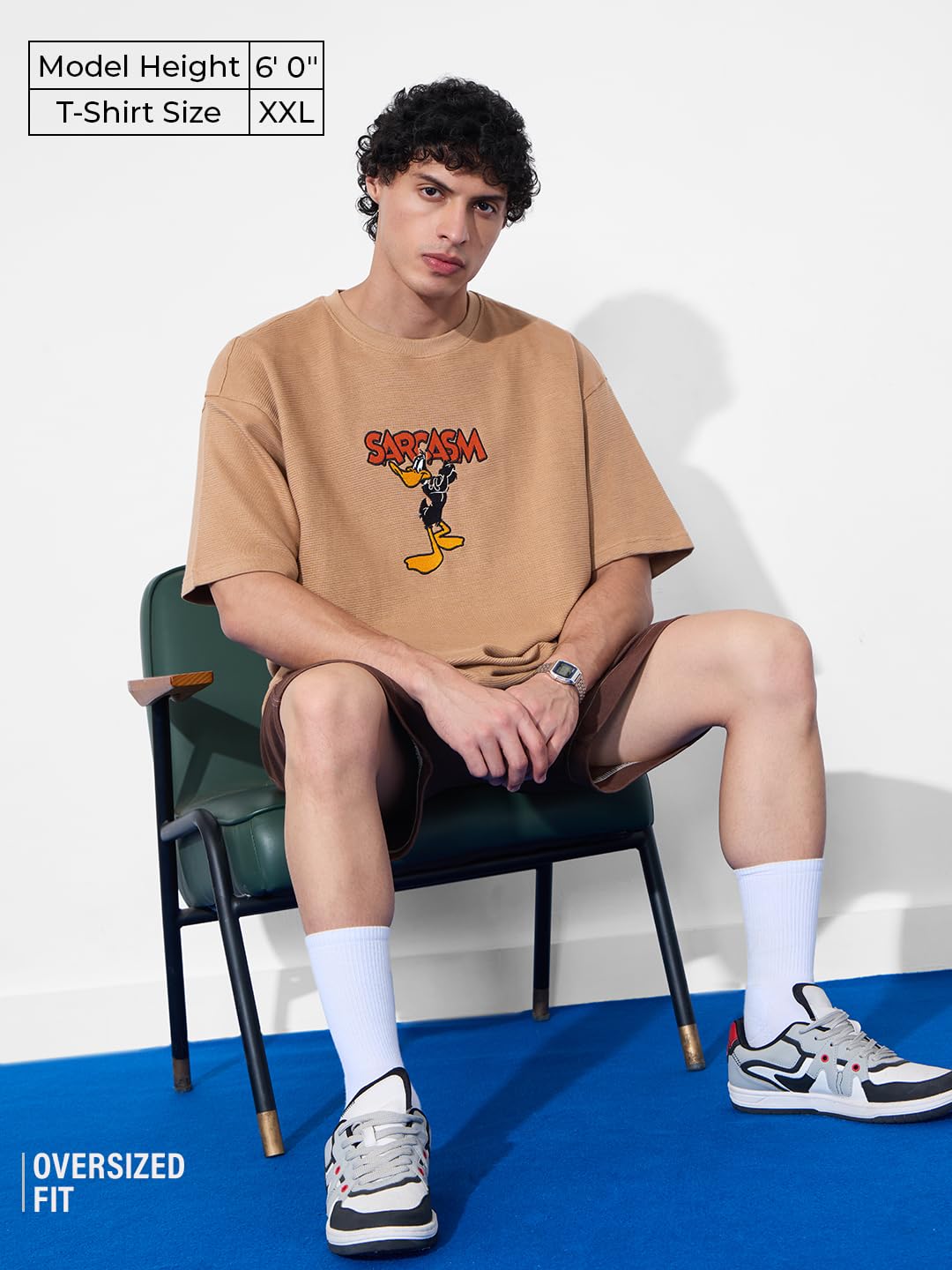 The Souled Store Looney Tunes: Sarcasm is My Superpower Women and Girls Short Sleeves Round Neck Tan Embroidered Cotton Oversize