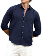 Finivo Fashion MenS Striped Cotton Casual Button Down Shirts Long Sleeve Textured Summer Beach Shirt For Men Navy