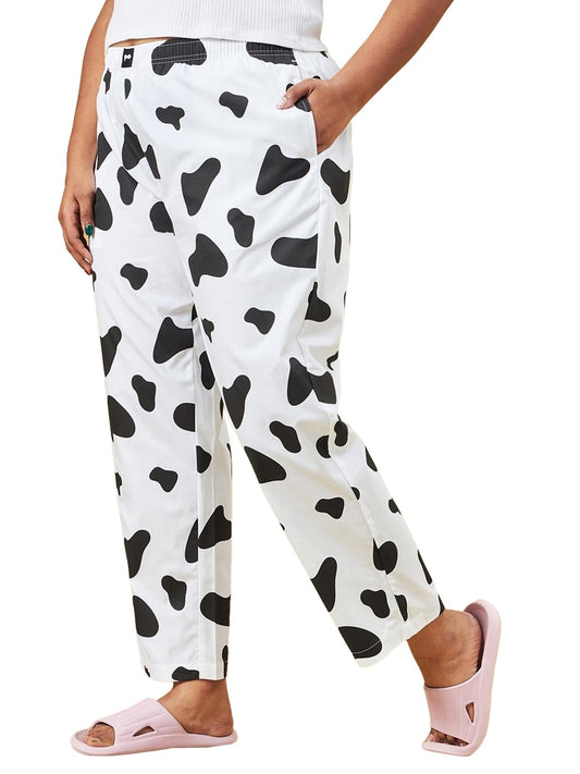 Bewakoof Womens All Over printed Regular Fit Cotton Plus Size Pyjama_604948_White_3XL
