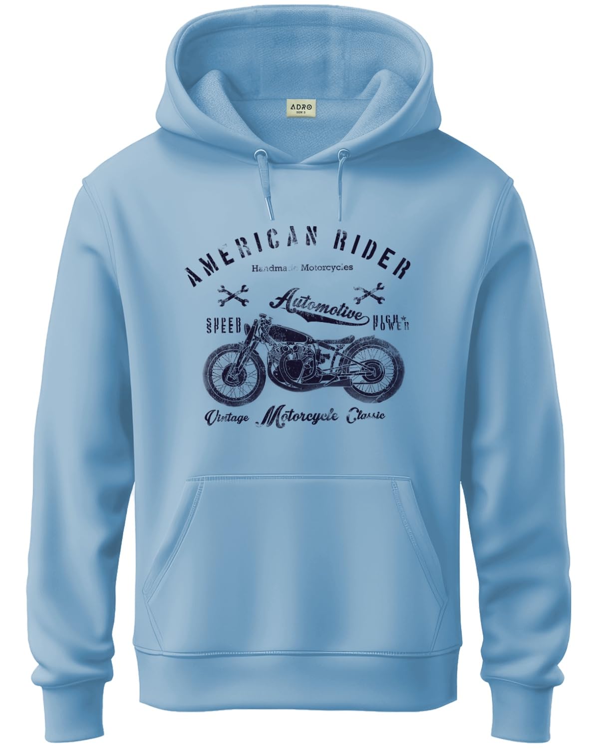 ADRO Mens Cotton Blend Neck Hooded Sweatshirt (H24-AME-SK_Sky Blue