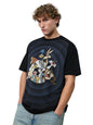 The Souled Store Looney Tunes: Going in Circles Men and Boys Short Sleeves Round Neck Black Graphic Printed Cotton Oversized T-S