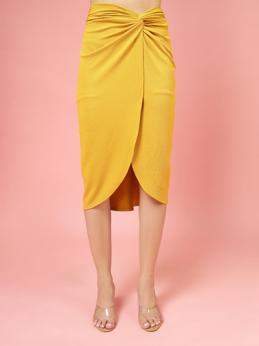 OOMPH! Ribbed Lycra Sarong Style Skirt, Yellow - msk133