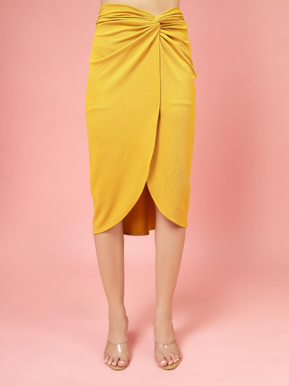 OOMPH! Ribbed Lycra Sarong Style Skirt, Yellow - msk133