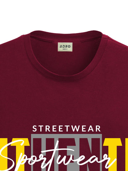 ADRO Men's Graphic Printed 100% Cotton T-Shirt - Regular Fit, Printed T-Shirts for Men (RN24-SPT-MR_Maroon)