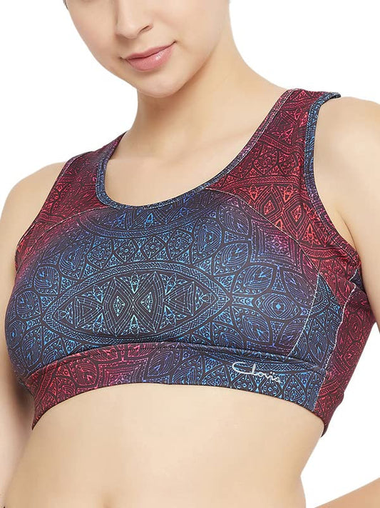 Clovia WomenS Medium Impact Padded Printed Racerback Sports Bra (Brs056P19_Multi_S) Multicolour