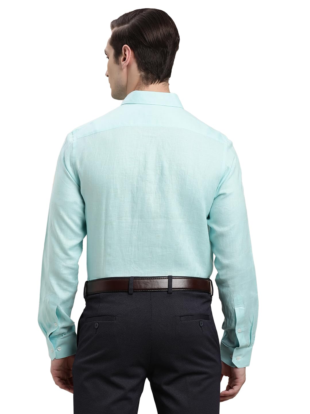 Turtle Men Mint Green Slim Fit Solid Pure Linen Formal Shirt