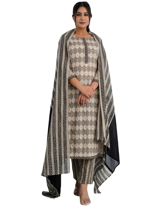 Yashika Women's Printed Cotton Blend Straight Kurta Pant Dupatta Set-Ethnic Elegance Embodied Perfect for Every Occasion