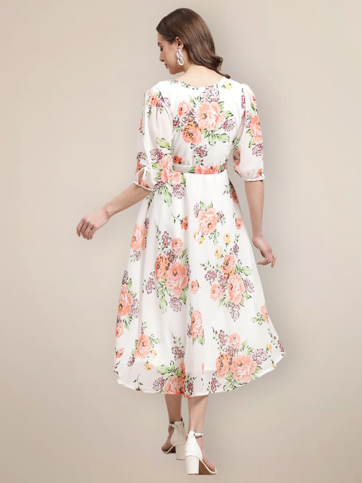 Preneum WomenS Maxi Fit & Flare Latest Style Print Georgette Regular Sleeves Casual Maxi Dress || Summer Dress Festival & Occas