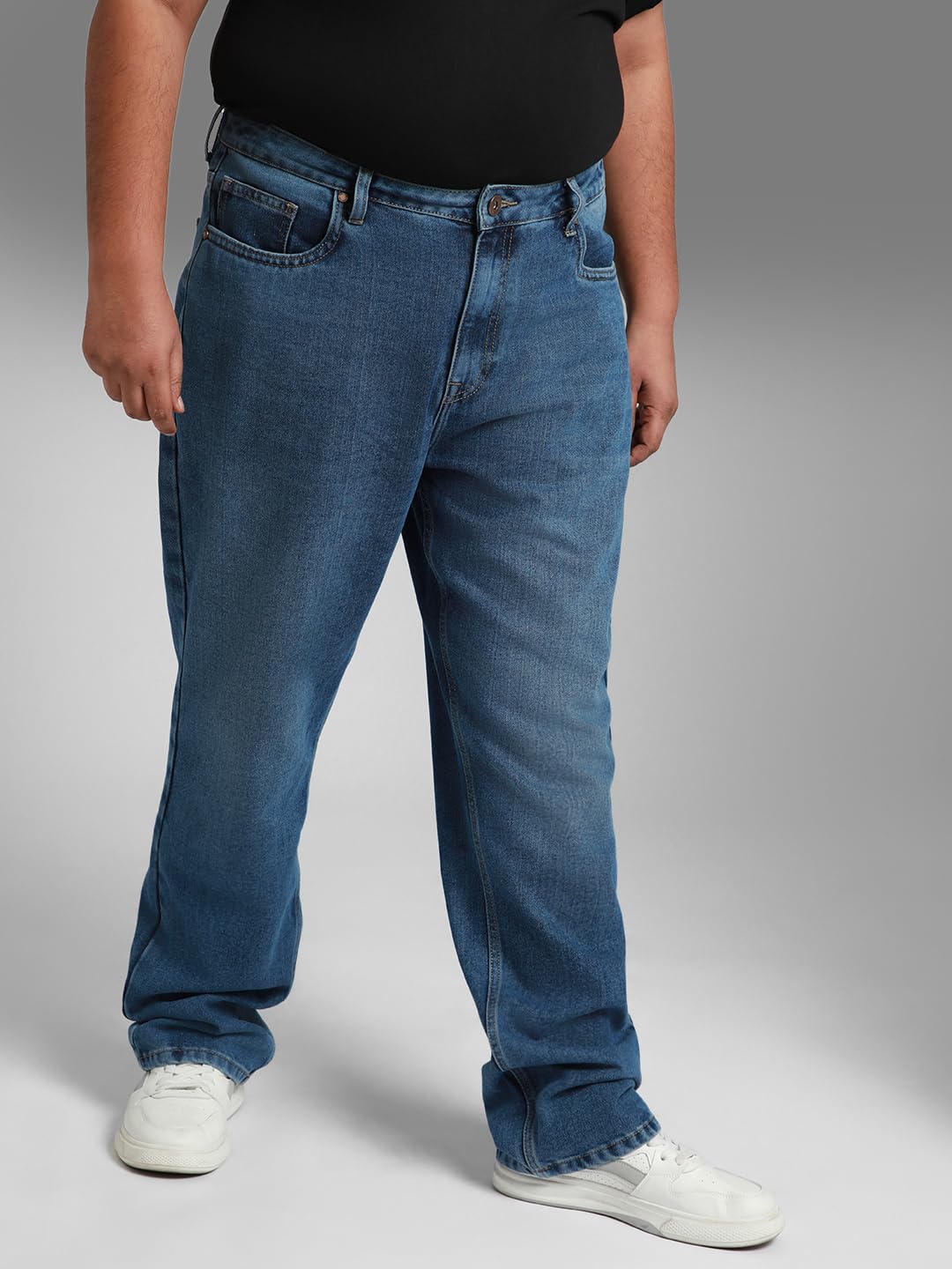 High Star Men Plus Size Straight Fit Light Fade Pure Cotton Jeans Indigo