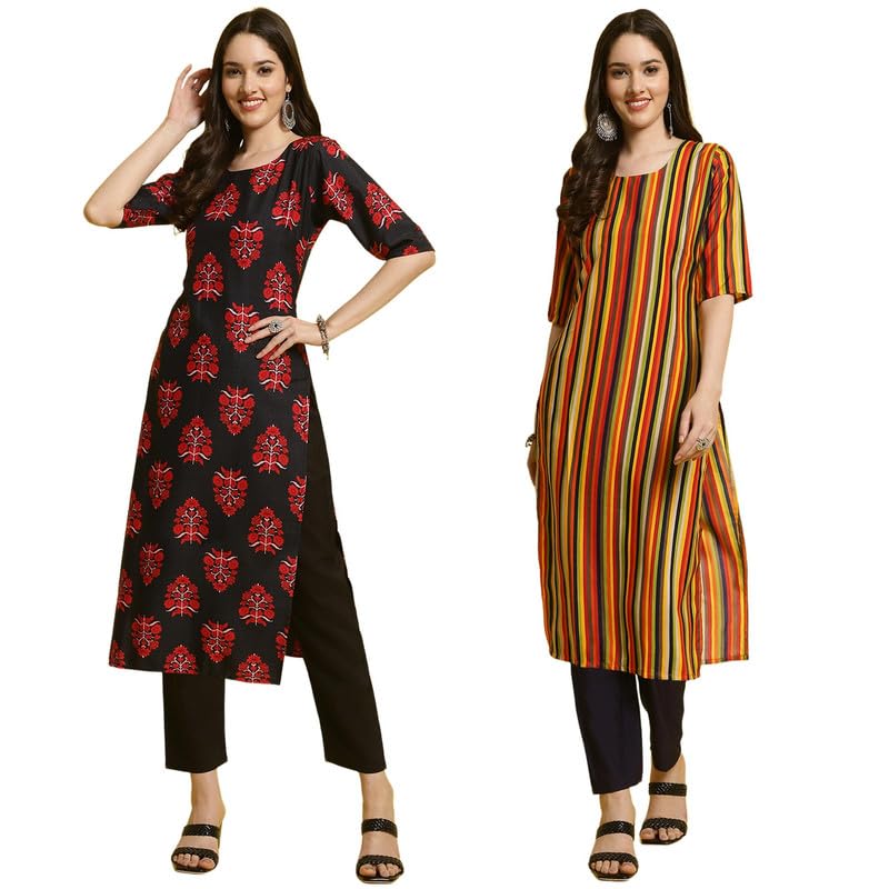 Pinkmint Kurta & Pant Set ll Printed Kurti ll Combo Kurta Set ll (Pack of 2) Red-Black