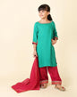Fabindia Girl's Viscose Embroidered Regular Kurta Set (20019489_Green