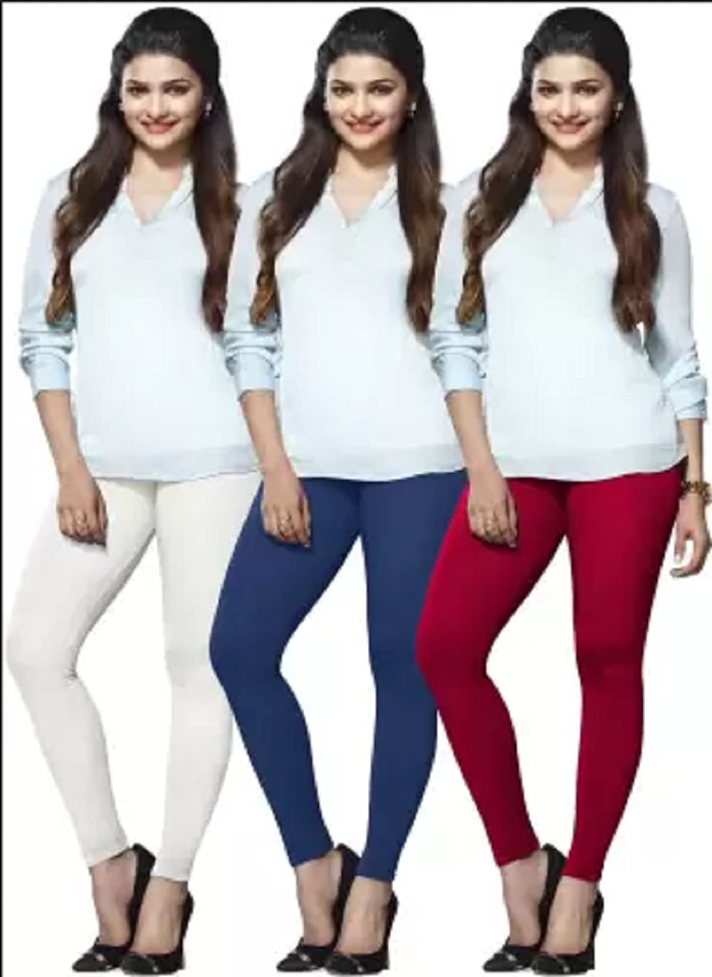 Lyra Women Solid Premium Cotton Ankle Length Leggings | Mid-Waist | Fashionwear Multicolour